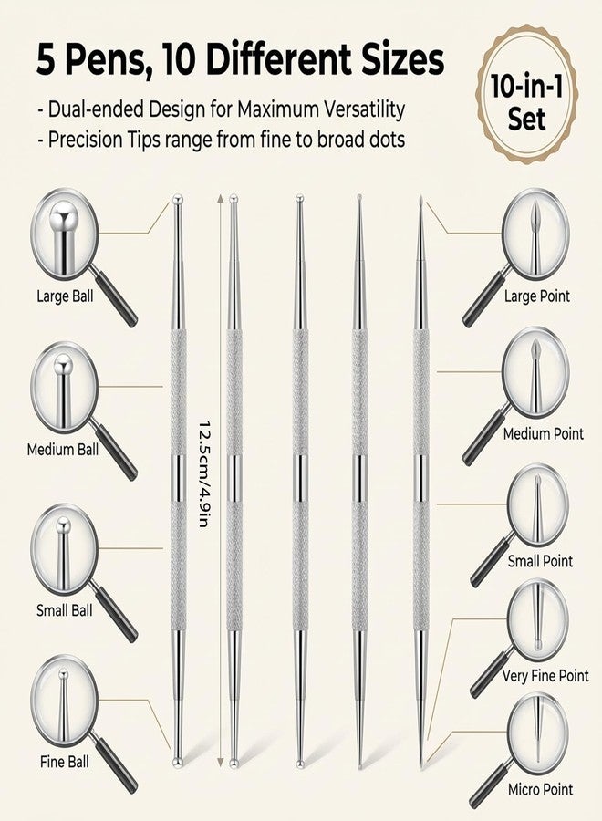 Qulkws 5 Pcs Stainless Steel Nail Dotting Tool Nail Art Tip Dot Paint Pens Professional Double-ended Nails Art Tools Dot pen Nails Polish Paint Pen with Box Rhinestone Picker Tool (silver) - Image 2
